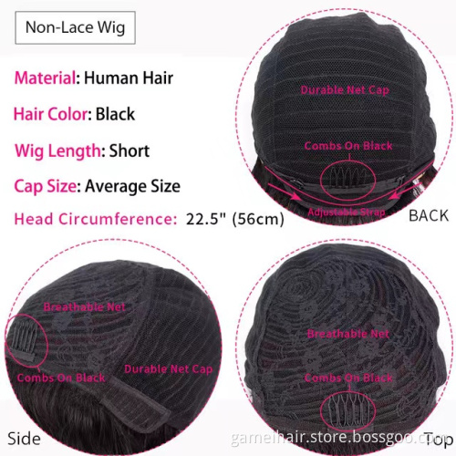 Human Hair Wigs Perruque Short Pixie Cut  Straight  Bob Wigs With Bangs Full Machine Made Wigs For Black Women 150% Density